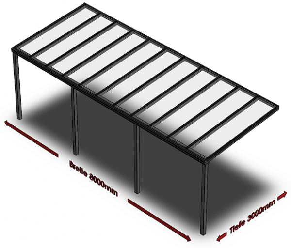 Überdachung mit VSG 8,76 mm klar, 8 x 3 m